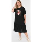 Dámske Denné šaty Trendyol čiernej farby v ležérnom štýle z polyesteru vo veľkosti 5 XL s okrúhlym výstrihom s krátkymi rukávmi s dĺžkou: Pod kolená v zľave 