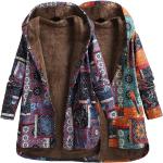 Dámske Zimné kabáty fialovej farby vo vintage štýle s kvetinovým vzorom z bavlny vo veľkosti 5 XL s dlhými rukávmi na gombíky Kapucňa asymetrické 