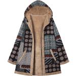 Dámske Zimné kabáty sivej farby vo vintage štýle z bavlny vo veľkosti 5 XL s dlhými rukávmi na gombíky Kapucňa 