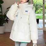 Dámske Zimné kabáty bielej farby zo syntetiky vo veľkosti XXXL s dlhými rukávmi na zips Kapucňa 