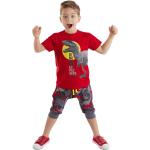 Chlapčenské Detské tričká červenej farby s maskáčovým vzorom z bavlny s motívom Dinosaurus 2 ks balenie v zľave 