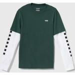 Chlapčenské Detské tričká s dlhým rukávom Vans Check zelenej farby z bavlny s dlhými rukávmi v zľave 