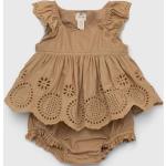 Dievčenské áčkové šaty GAP hnedej farby s vyšívaným vzorom z bavlny do 9 mesiacov 