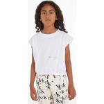 Dievčenské Detské tričká s krátkym rukávom Calvin Klein Jeans bielej farby z bavlny 