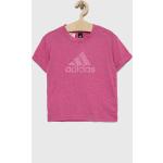 Dievčenské Detské tričká s krátkym rukávom adidas fialovej farby z bavlny do 12 rokov v zľave udržateľná móda 