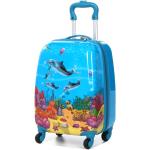 Detské Malé cestovné kufre modrej farby so zábavným motívom z plastu na zips objem 28 l 