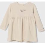 Dievčenské áčkové šaty Calvin Klein Jeans béžovej farby z bavlny 