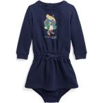 Designer Dievčenské áčkové šaty Ralph Lauren Polo Ralph Lauren tmavo modrej farby z bavlny do 24 mesiacov v zľave 