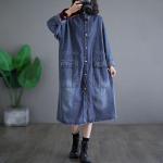 Nová kolekcia: Dámske Jarné kabáty modrej farby vo vintage štýle z bavlny Oversize 
