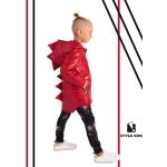 Chlapčenské Detské prechodné bundy červenej farby z polyesteru do 24 mesiacov s motívom Dinosaurus s cvokmi 