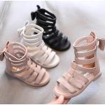 Dievčenské Kožené sandále béžovej farby na úzke nohy na zips na leto 