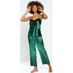 Dámske Designer Dlhé pyžamá DKNY zelenej farby v elegantnom štýle zo saténu vo veľkosti XS s hlbokým výstrihom 