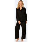 Dámske Designer Dlhé pyžamové nohavice DKNY čiernej farby zo saténu s dlhými rukávmi na gombíky 