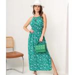 Dámske Dlhé šaty zelenej farby v ležérnom štýle s kvetinovým vzorom z bavlny s dĺžkou: Maxi 