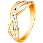 Dvojfarebný prsteň v 14K zlate - zvlnené a rozvetvené línie ramien, ryhy - Veľkosť: 48 mm