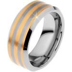 Dvojfarebný tungstenový prsteň s troma pásikmi zlatej farby, lesklo-matný, 8 mm - Veľkosť: 52 mm