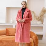 Dámske Zimné kabáty ružovej farby v elegantnom štýle z kožušiny 
