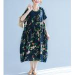Dámske Dlhé šaty viacfarebné v elegantnom štýle s kvetinovým vzorom z bavlny Oversize s krátkymi rukávmi s dĺžkou: Maxi 