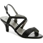 Dámske Spoločenské sandále čiernej farby v elegantnom štýle z koženky vo veľkosti 39 s prackou s kamienkami na leto 