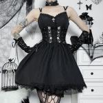 Dámske Korzetové šaty čiernej farby v sexy štýle z bavlny bez rukávov s dĺžkou: Nad kolená na zips s motívom Halloween 