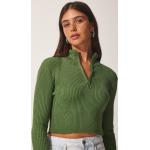 Dámske Pletené svetre rozopínacie khaki zelenej farby z bavlny na zips v zľave na zimu 