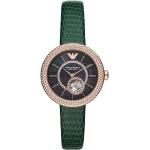 Dámske Náramkové hodinky Emporio Armani zelenej farby s koža remienkom  materiál púzdra Oceľ s minerálnym sklíčkom 