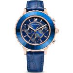 Dámske Náramkové hodinky Swarovski tmavo modrej farby s koža remienkom s minerálnym sklíčkom 