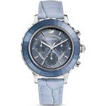Dámske Náramkové hodinky Swarovski tmavo modrej farby s koža remienkom s minerálnym sklíčkom 