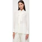 Hodvábna košeľa BOSS biela farba,regular,s viazaním vo výstrihu,50505934