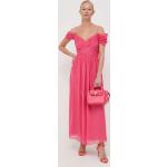 Dámske Dlhé šaty ružovej farby z polyesteru vo veľkosti M s dĺžkou: Maxi 