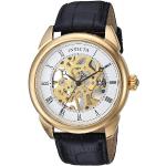Pánske Náramkové hodinky Invicta zlatej farby mechanicky naťahovateľné s koža remienkom s vodeodolnosťou 3 Bar 