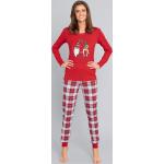 Dámske Dlhé pyžamá italian fashion červenej farby s károvaným vzorom z bavlny s okrúhlym výstrihom s dlhými rukávmi na Vianoce 