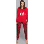 Dámske Dlhé pyžamá italian fashion červenej farby s károvaným vzorom z bavlny s okrúhlym výstrihom s dlhými rukávmi na Vianoce 
