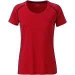 Dámske Tričká s dlhým rukávom James & Nicholson Priedušní červenej farby v športovom štýle z polyesteru s okrúhlym výstrihom s dlhými rukávmi 