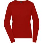 Dámske Pletené svetre James & Nicholson červenej farby z bavlny s okrúhlym výstrihom na zimu 