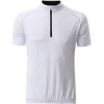 Pánske Cyklistické dresy James & Nicholson bielej farby v športovom štýle z polyesteru na zips 