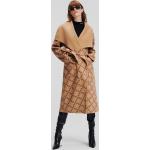 Dámske Designer Kabáty Karl Lagerfeld hnedej farby v elegantnom štýle vo veľkosti XS s opaskom na zimu 