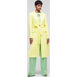 Dámske Designer Kabáty Karl Lagerfeld žltej farby v elegantnom štýle s vyšívaným vzorom vo veľkosti M s opaskom na zimu 