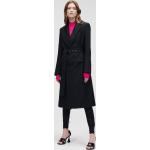 Dámske Designer Dvojradové kabáty Karl Lagerfeld čiernej farby s vyšívaným vzorom vo veľkosti M s opaskom na zimu 
