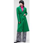 Dámske Designer Dvojradové kabáty Karl Lagerfeld zelenej farby s vyšívaným vzorom vo veľkosti M s opaskom na zimu 