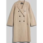 Dámske Designer Zimné kabáty Karl Lagerfeld hnedej farby v ležérnom štýle z vlny Oversize na gombíky 