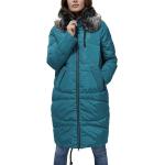 Dámske Zimné kabáty Moodo petrolejovej farby s prešívaným vzorom z polyesteru vo veľkosti 4 XL na zips Kapucňa 