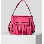 Dámske Designer Kabelky cez plece Karl Lagerfeld ružovej farby v ležérnom štýle s prešívaným vzorom na zips vonkajšie vrecko so strapcami 