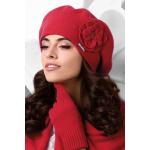 Kamea Červená luxusná elegantná dámska baretka na zimu s kvetom Kamea Vicenza, Veľkosť uni, Farba červená