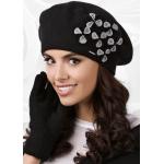 Kamea Čierna luxusná elegantná dámska zimná baretka s kvietkami Kamea Gorycja, Veľkosť uni, Farba čierna