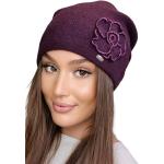 Dámske Zimné čiapky kamea fialovej farby s kvetinovým vzorom z vlny Onesize 