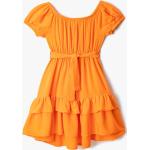 Dievčenské šaty koton oranžovej farby v elegantnom štýle v zľave 