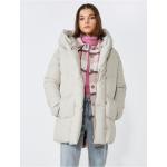 Dámske Zimné kabáty koton sivej farby s prešívaným vzorom z polyesteru vo veľkosti L Kapucňa v zľave 