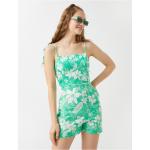 Letná móda koton zelenej farby v elegantnom štýle s kvetinovým vzorom Zľava 