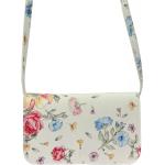 Dámske Crossbody kabelky Vera Pelle bielej farby s kvetinovým vzorom z kože na zips 